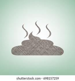 Simple Poop sign illustration. Vector. Brown flax icon on green background with light spot at the center.