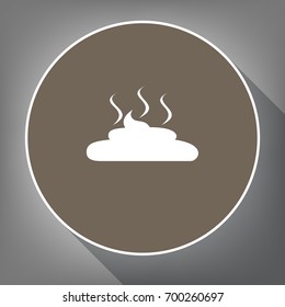 Simple Poop sign illustration. Vector. White icon on brown circle with white contour and long shadow at gray background. Like top view on postament.