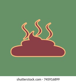 Simple Poop sign illustration. Vector. Cordovan icon and mellow apricot halo with light khaki filled space at russian green background.