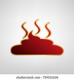 Simple Poop sign illustration. Vector. Red icon on gold sticker at light gray background.
