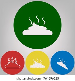 Simple Poop sign illustration. Vector. 4 white styles of icon at 4 colored circles on light gray background.