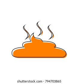 Simple Poop sign illustration. Vector. Black line icon with shifted flat orange filled icon on white background. Isolated.