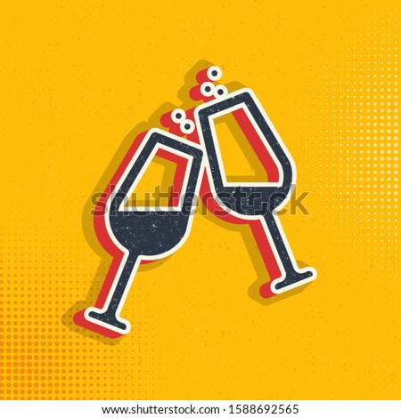 A simple pop art style vector icon of two glasses of champagne. Vector pop art style vector icon.