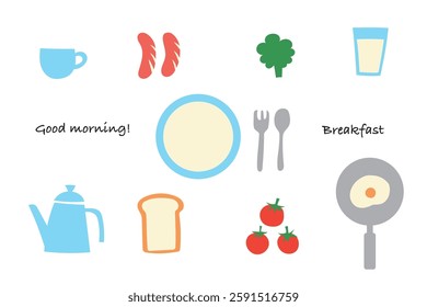 Simple and pop breakfast illustration set