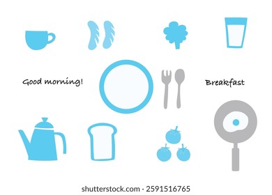Simple and pop breakfast illustration set