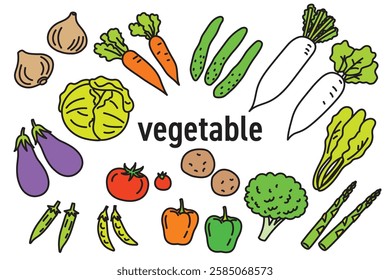 Simple and pop color illustrations of various vegetables