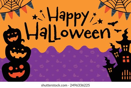 Simple pop Halloween title frame background with silhouettes of pumpkins and castles, perfect for events