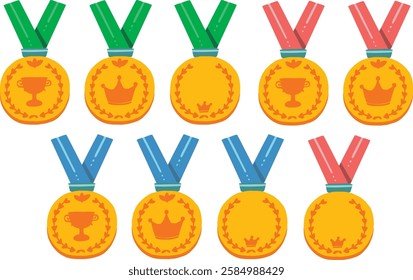 Simple and pop illustration set of gold medal and necklace ribbon
