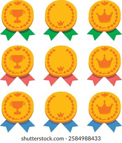 A simple and pop illustration set of a gold medal and a cute ribbon
