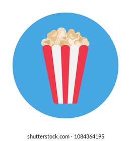 Simple Popcorn flat icon isolated on blue background. Cinema design elements in flat style vector illustration.