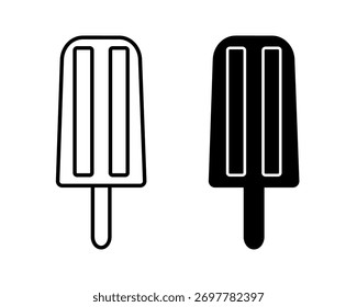 Simples ícone de picolé e silhueta. Sorvete no pau isolado no fundo branco. Verão deserto gelado. Traçado editável. Ilustração gráfica vetorial.