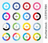 Simple popular social networks icon with plus sign. Colored circle shape internet button with white stroke and drop shadow on gray background. This vector illustration web design elements saved 8 eps