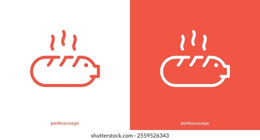 Simple Pork Sausage Logo. Sausage and Pig Icon Graphic. Barbecue Logo Design Template.