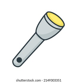 Ilustración vectorial simple de estilo de doodle de linterna portátil. Dispositivo para iluminación en oscuridad. Objeto aislado del proyector de bolsillo LED. Icono de línea de color