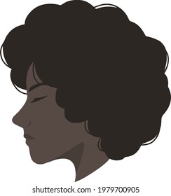 Simple portrait of black woman. Curly hair. Lovely afro american girl. Vector face.