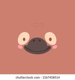 Simple portrait, pretty little animal avatar. Cute duckbill head Scandinavian vector illustration for baby shower, cards, posters, invitation, clothes 