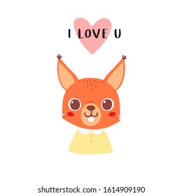 Simple portrait, pretty little animal avatar with lettering quote. Cute squirrel head Scandinavian vector illustration. Doodle style icon for kids cards, baby shower, posters, invitation, clothes  