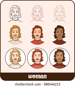 a simple portrait of a woman sign circle pin up a large set of