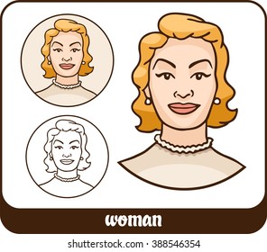 a simple portrait of a woman sign circle pin set up