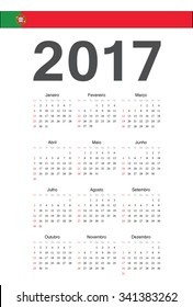 Simple Portuguese 2017 year vector calendar. Week starts from Sunday.
