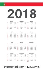 Simple Portuguese 2018 year vector calendar. Week starts from Sunday.