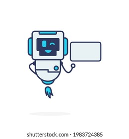 Sencilla pose feliz personaje con el logotipo de la mascota robot de tablero blanco ilustración de sonrisa