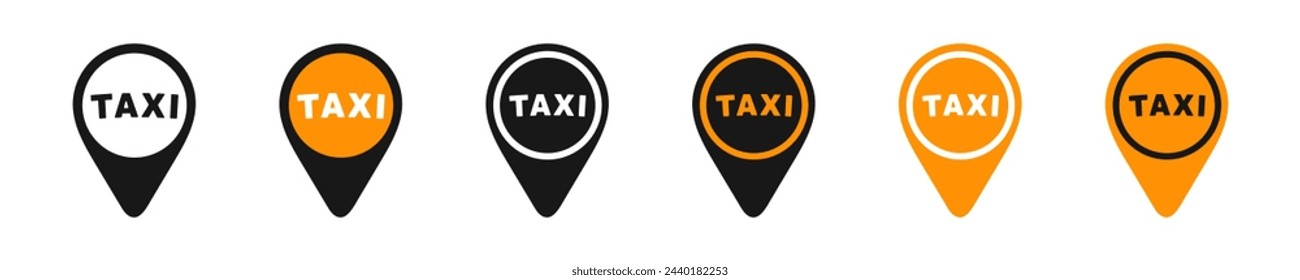 Icono de cabina de posición simple. Símbolo moderno de taxi de servicio de puntos. Cabina de ubicación de gráfico de signo aislado. Iconos de conjunto de marcadores en estilo de diseño vectorial