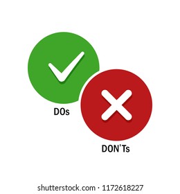 Simple positive and negative symbols, DOs and DONTs icons. Vector illustration isolated on white