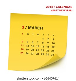 Simple Post it calendar for 2018 years. Week starts from Sunday.