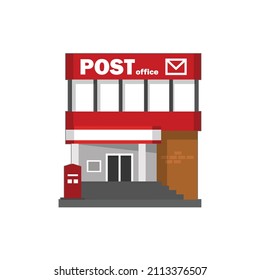 Icono plano simple de la oficina postal aislado en fondo blanco, construcción o lugares signo de concepto y símbolo de ilustración vectorial.