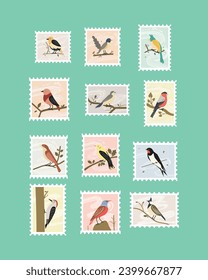 Simple Postage Stamp Illustration Design Set