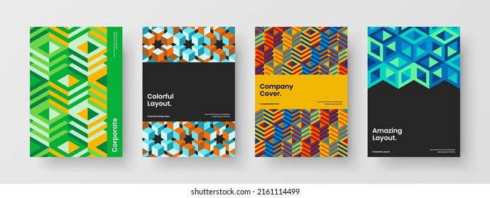 Simple postcard A4 design vector illustration bundle. Unique mosaic pattern leaflet template composition.