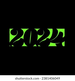 Einfaches Poster mit 2024. Vektorgrafik. Banner mit Text im Retro-Stil. Dunkles minimalistisches Plakat in quadratischer Form