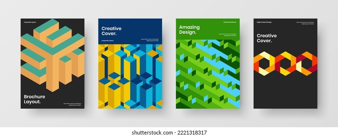 Simple poster A4 design vector template bundle. Creative geometric tiles banner layout set.