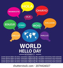 A Simple poster or banner of world hello day with different languages of world hello. Vector illustrations