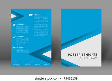 simple poster design template, abstract blue background with triangles