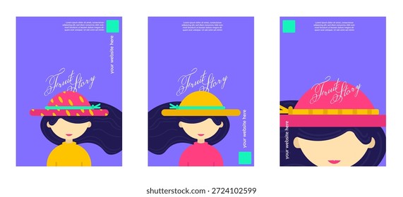 Una Plantilla de cartel simple con una niña con sombrero redondo en un estilo de diseño plano