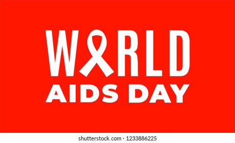 Simple poster for World AIDS Day with white awareness ribbon and red background.