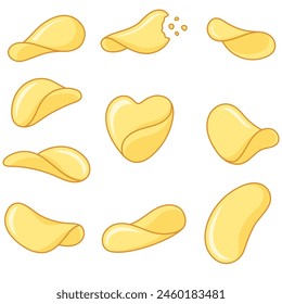 Simple Potato Chips Design Element Collection. Editable Line, Adjustable Stroke Width.
