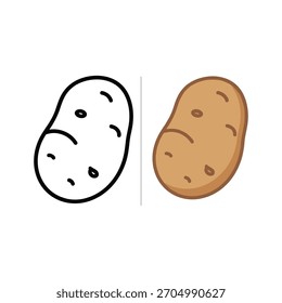 Simple arte de línea de patata y conjunto de iconos de Vector de color plano