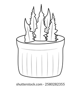 Simple potted houseplant, black line art hand drawing.