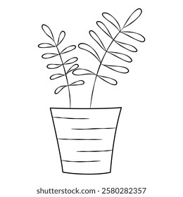 Simple potted houseplant, black line art hand drawing.