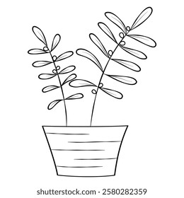 Simple potted houseplant, black line art hand drawing.