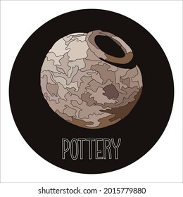 simple pottery logo  with a hand drawn textured pot in round background