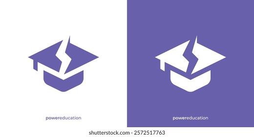 Simple Power Education Logo. Graduation Cap and Lightning Graphic Icons. Education Logo Design Template.