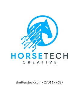 Diseño de logotipo de Tecnología de caballo de potencia simple. Diseño de logotipo de acento de circuito de tecnología de cabeza de caballo. Ilustración vectorial.