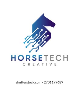 Simple Power Horse Technology Logo Design. Horse Head Tech Circuit Accent Logo Design. Vector Illustration.