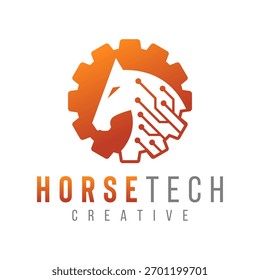 Diseño de logotipo de Tecnología de caballo de potencia simple. Diseño de logotipo de acento de circuito de tecnología de cabeza de caballo. Ilustración vectorial.