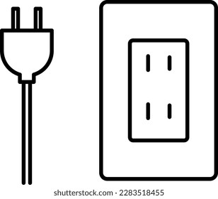 Simple power plug and outlet line drawing icon