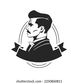 Un logo simple pero poderoso en blanco y negro que representa a un hombre elegante y brutal. Por tu negocio.